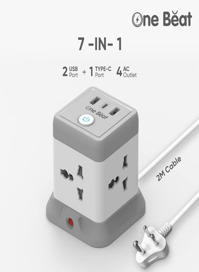 One Beat لوحات تمديد One Beat Cube مزودة بمقابس عالمية ومنافذ شحن USB مع مقبس قابس مؤشر (مقبس مكعب 4 + منفذي USB + منفذ Type C واحد) - Image 5